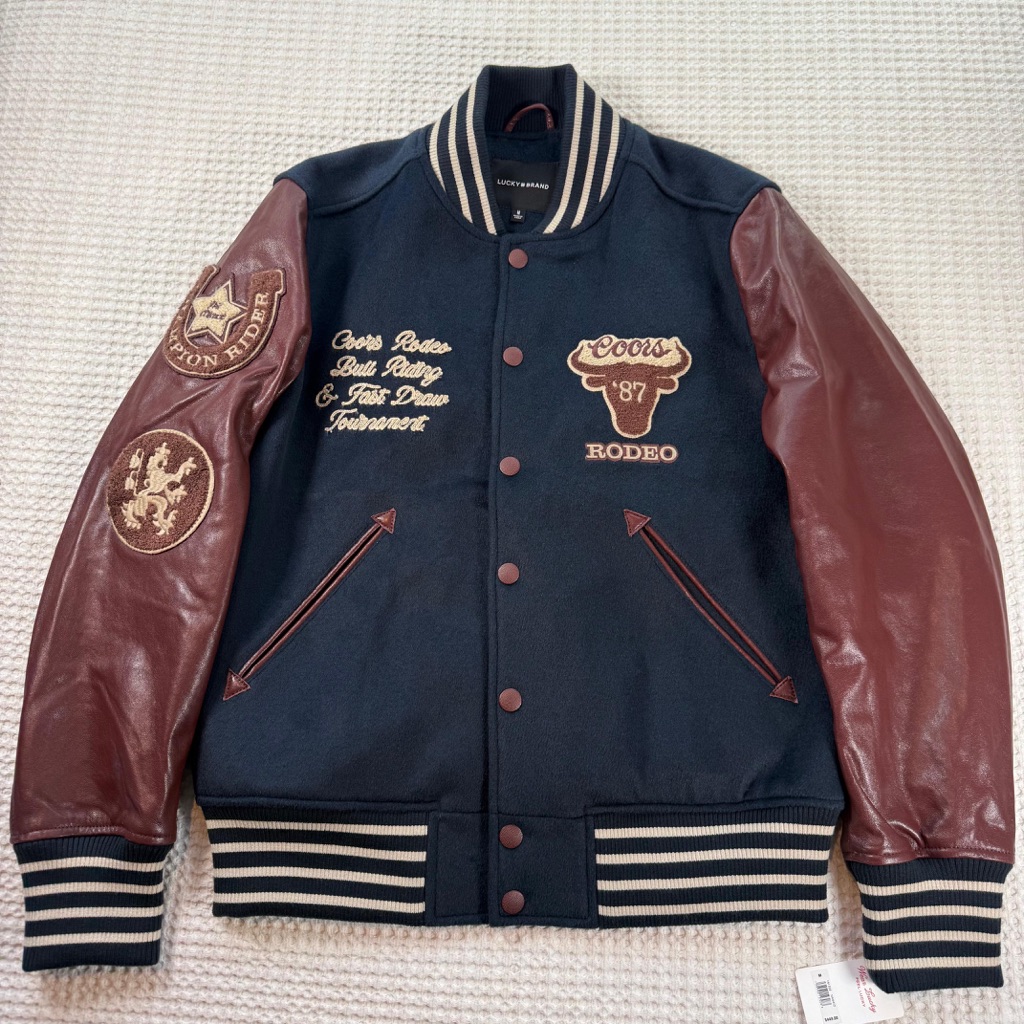 Brand New Lucky Brand Coors Rodeo Varsity Jacket Wool Leather Men’s M